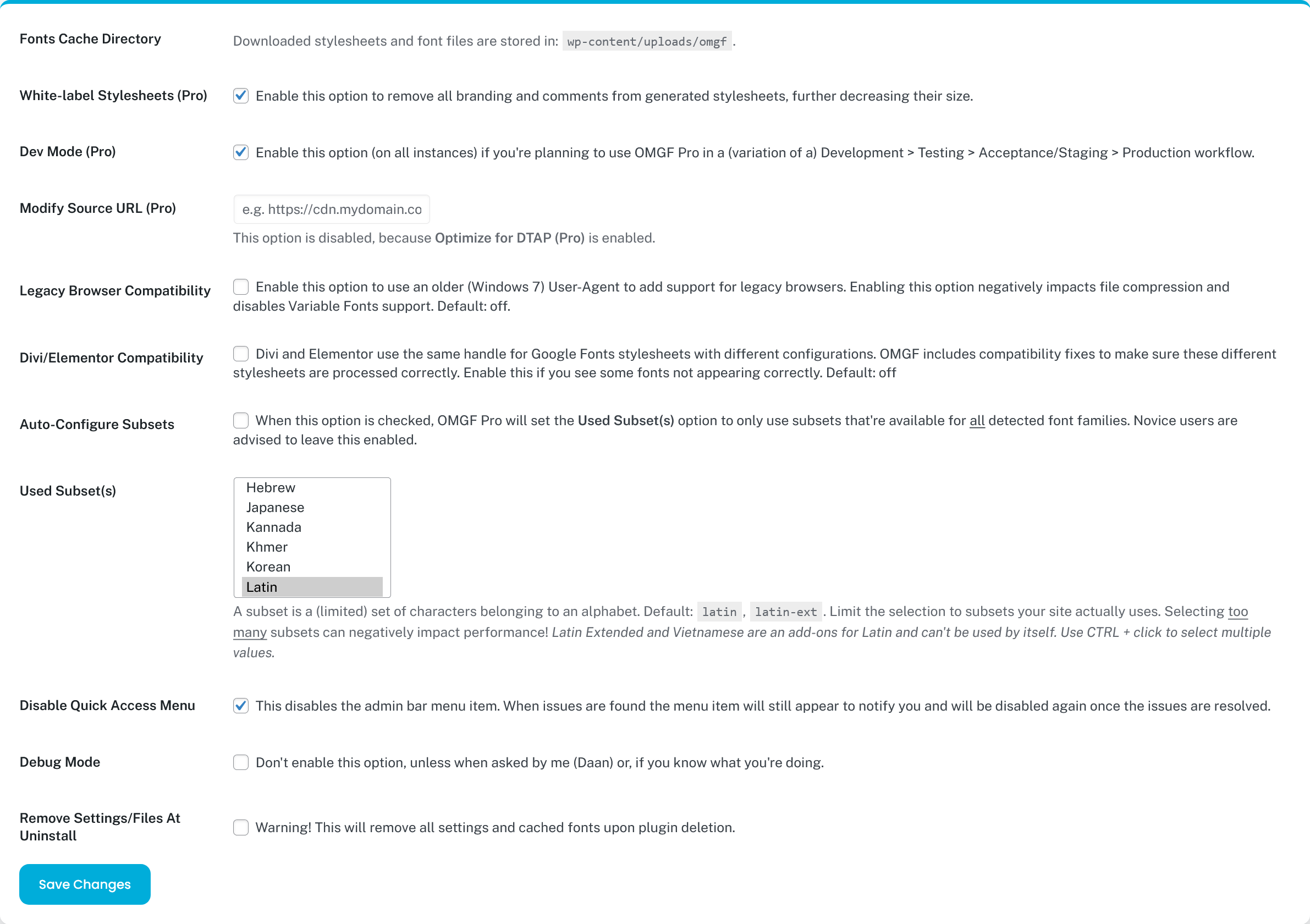 Advanced Settings. Change these to make OMGF work with your configuration (if needed). The default settings will suffice for most configurations.