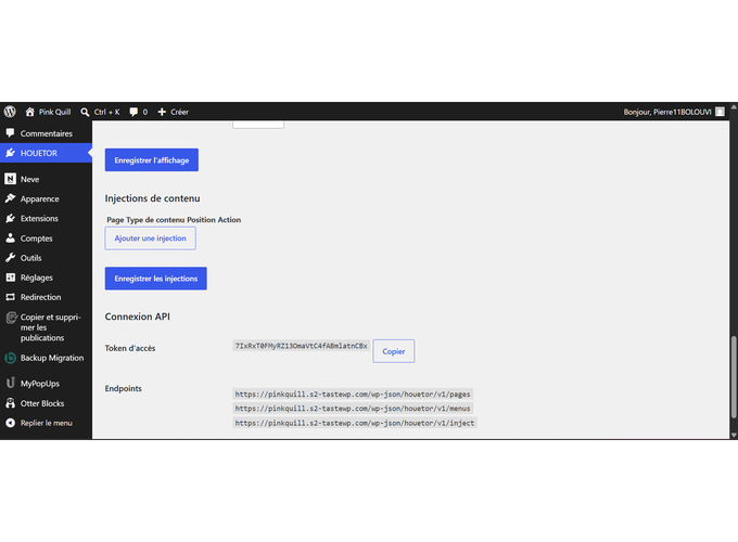 The Houetor Connect settings page in the WordPress administration.