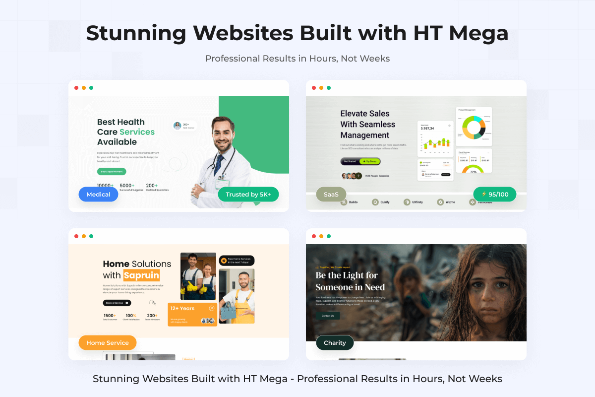 Stunning Websites Built with HT Mega - Professional Results in Hours, Not Weeks