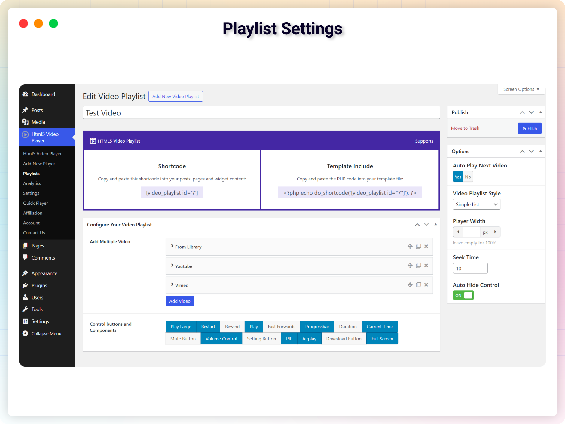 Playlist Settings