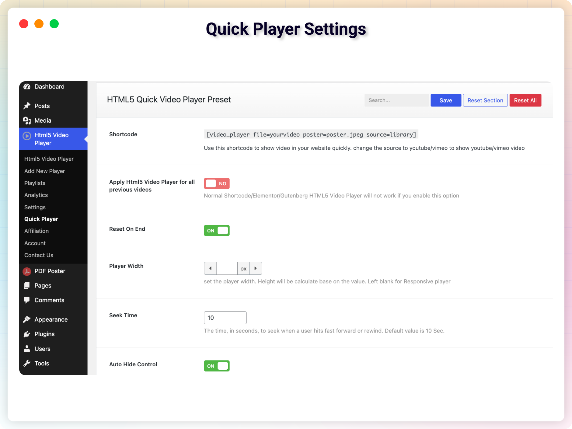 Quick Player Settings
