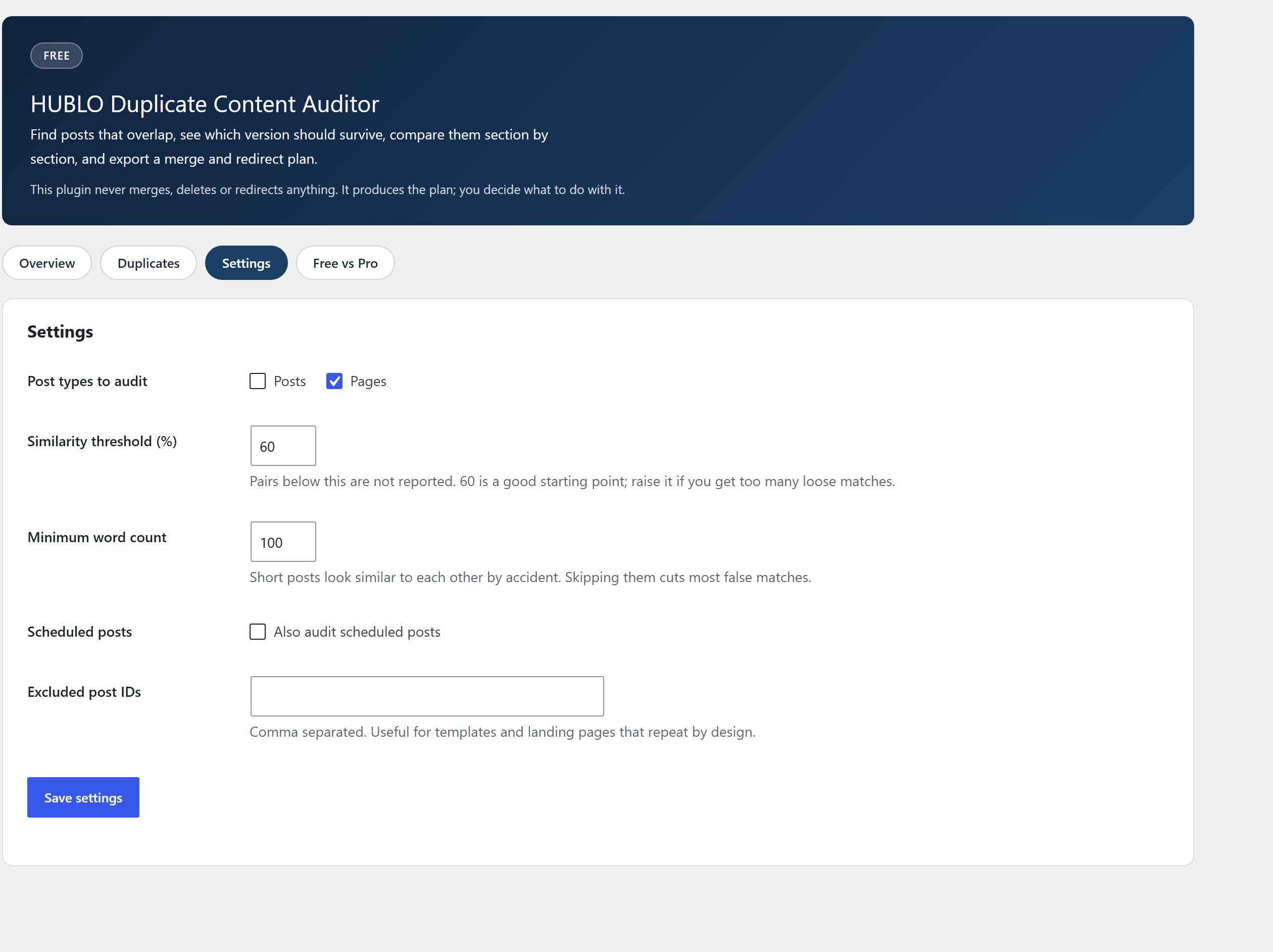 HUBLO Duplicate Content Auditor