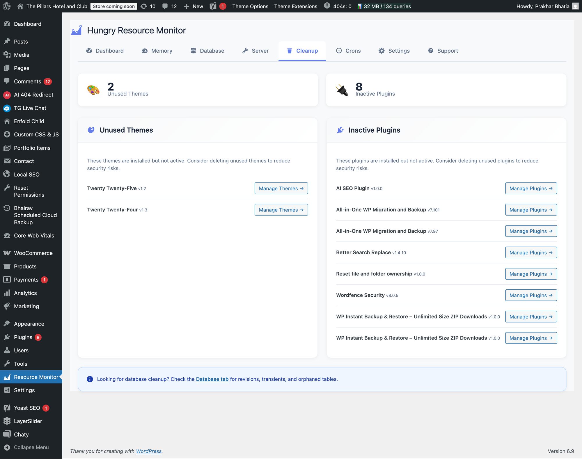 Settings page with email report configuration and data retention options