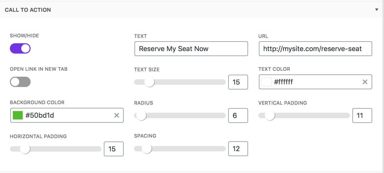 Live design customizer settings.