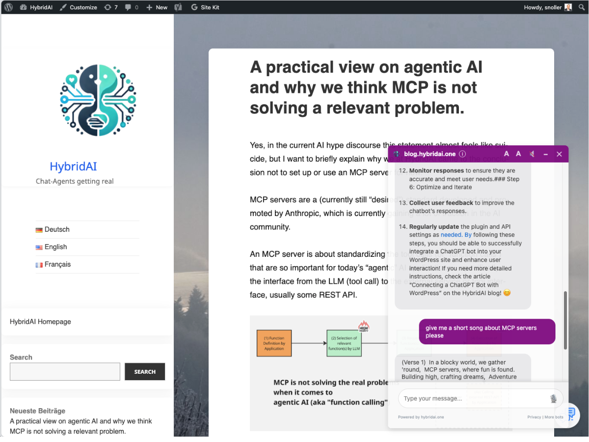 Chat-Bot in WordPress – How the Chat gets displayed in WP