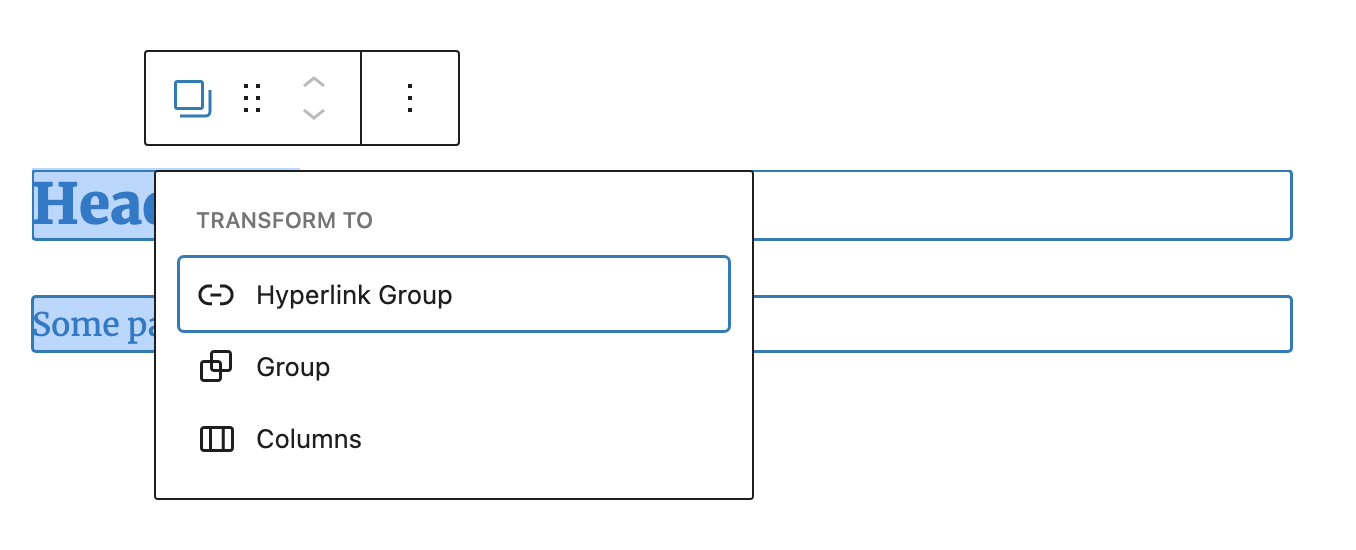 Transform Blocks into a group wrapped with an anchor tag