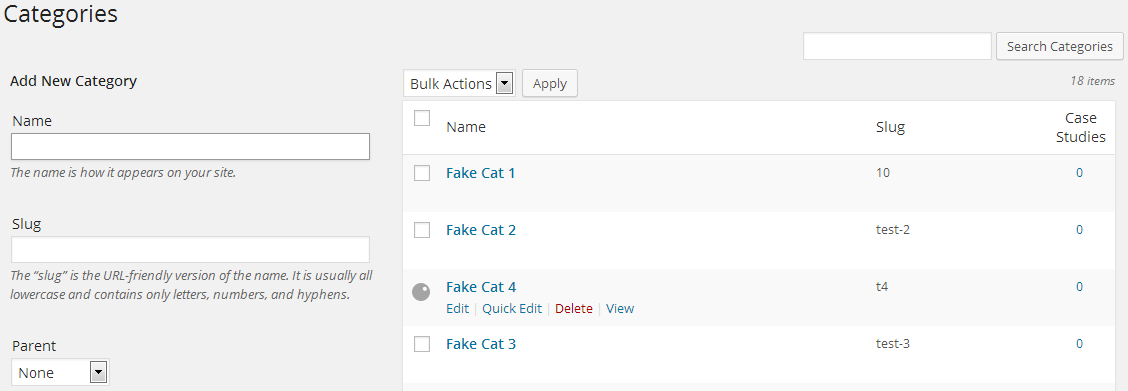 The screenshot of Category section after drag and drop reorder operation.