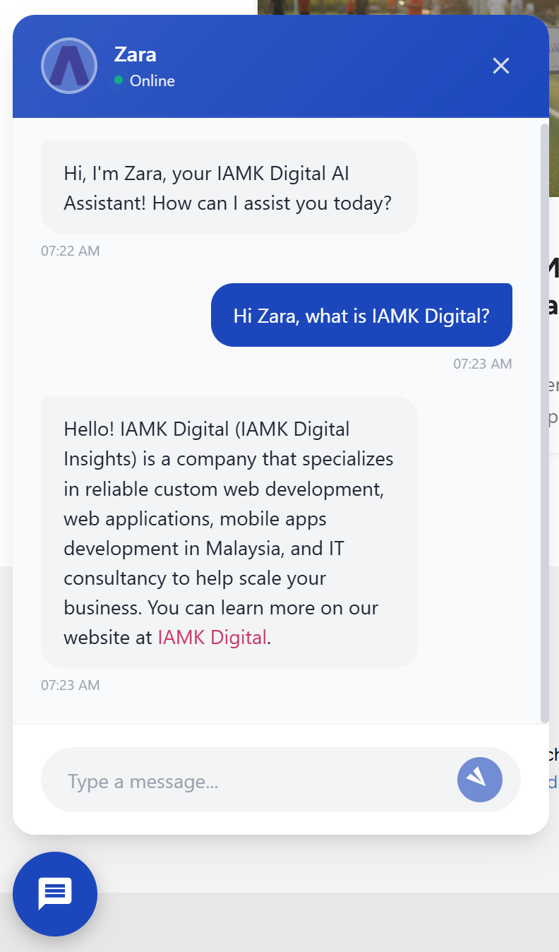 The chat window on your website, answering from your own content.
