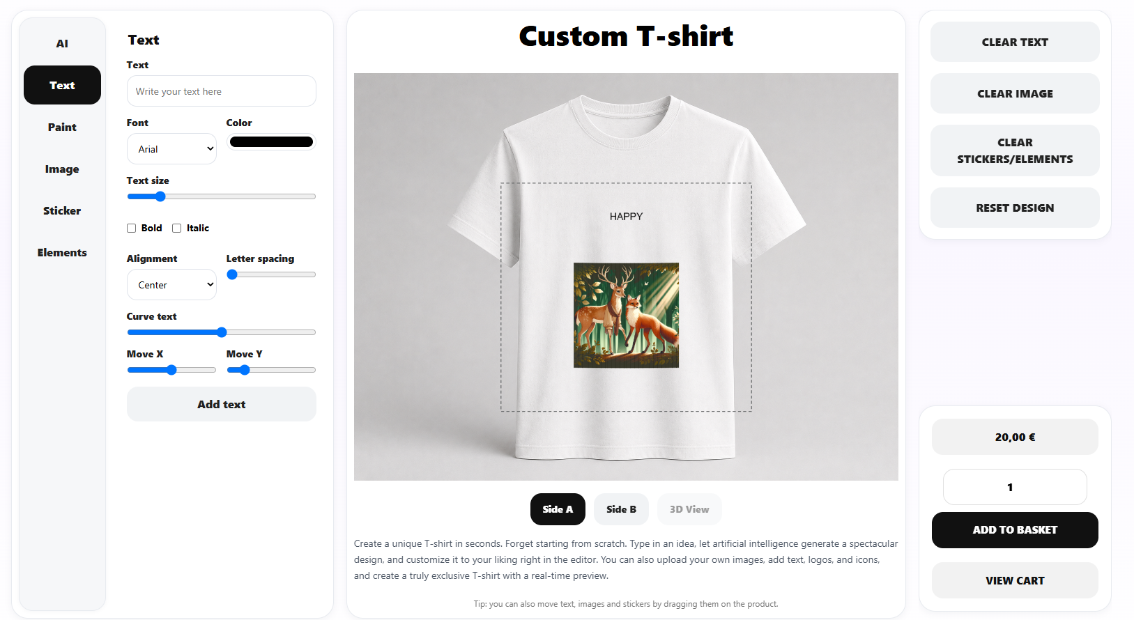 Product customizer on the storefront
