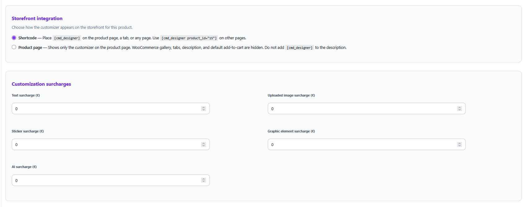 Admin product configuration panel
