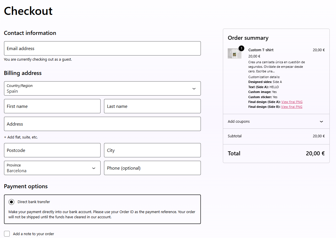 Order admin with production files
