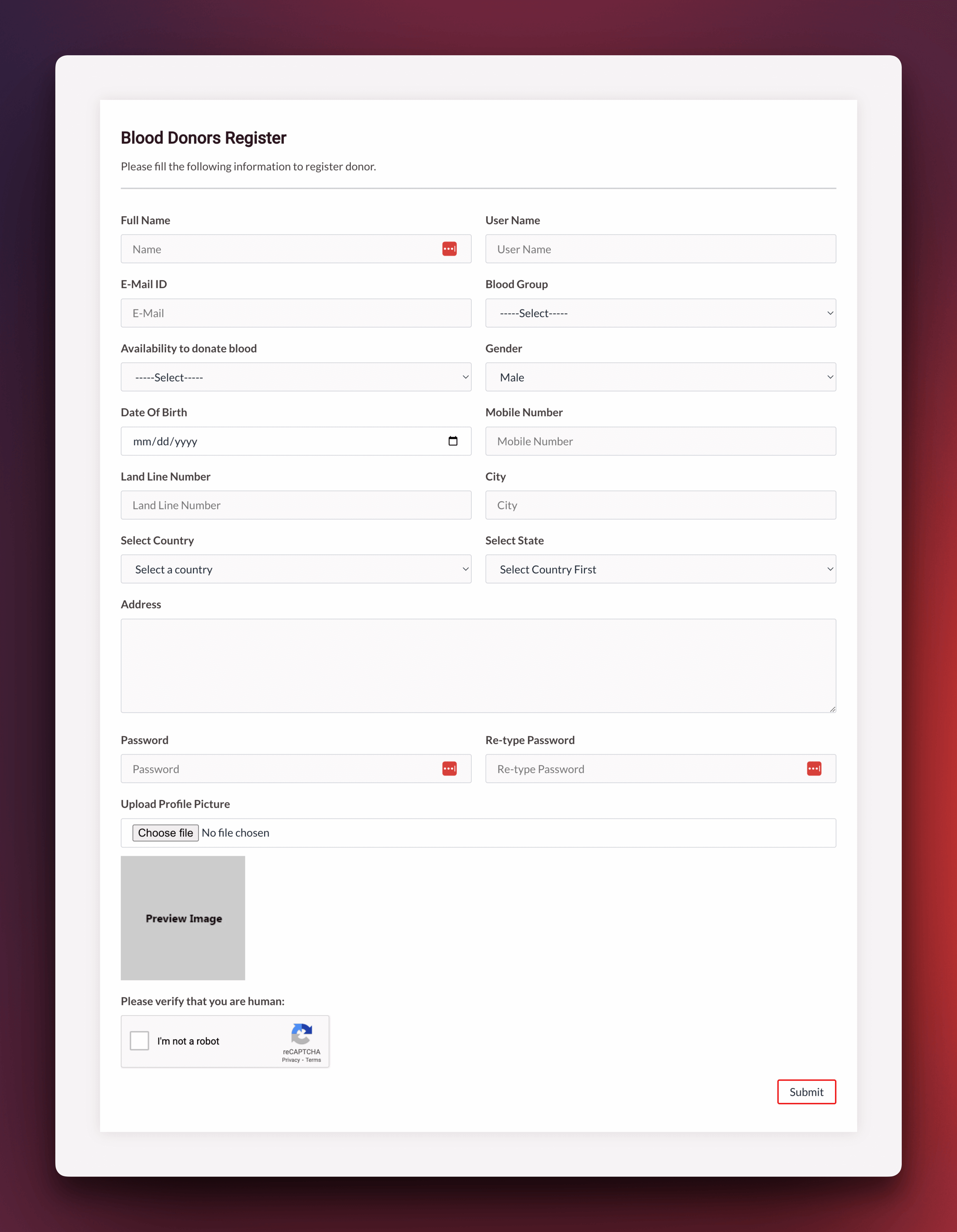 Frontend Donor Registration