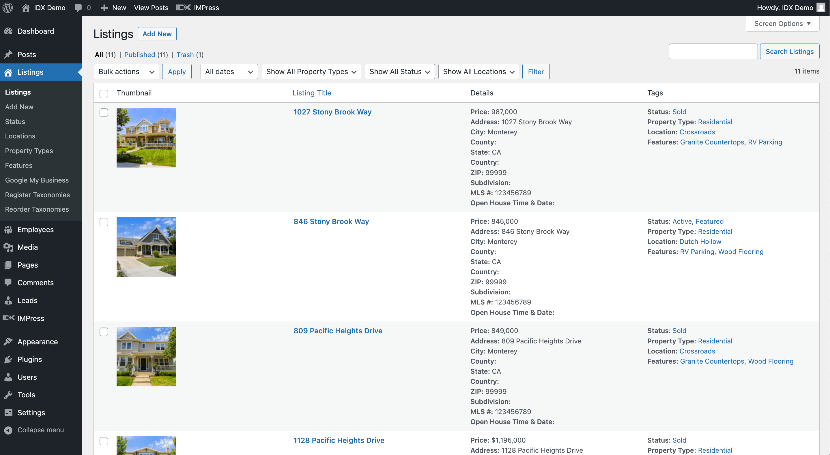 IMPress Listings will pull all of your featured listing data into WordPress so that you can host the content on your root domain with . Note: At this time this feature is limited to only your Featured listings.