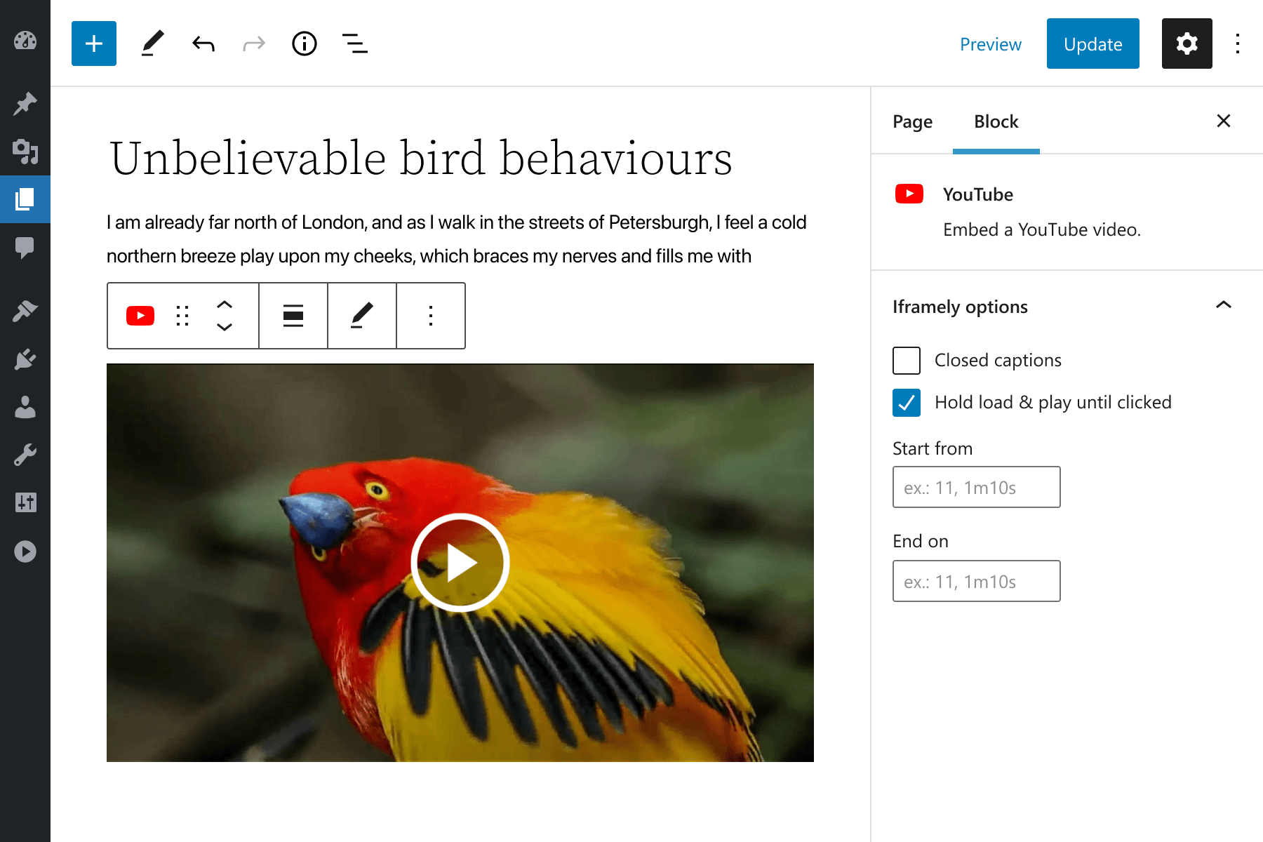 Put a lightweight placeholder and load videos only when your user requests it.