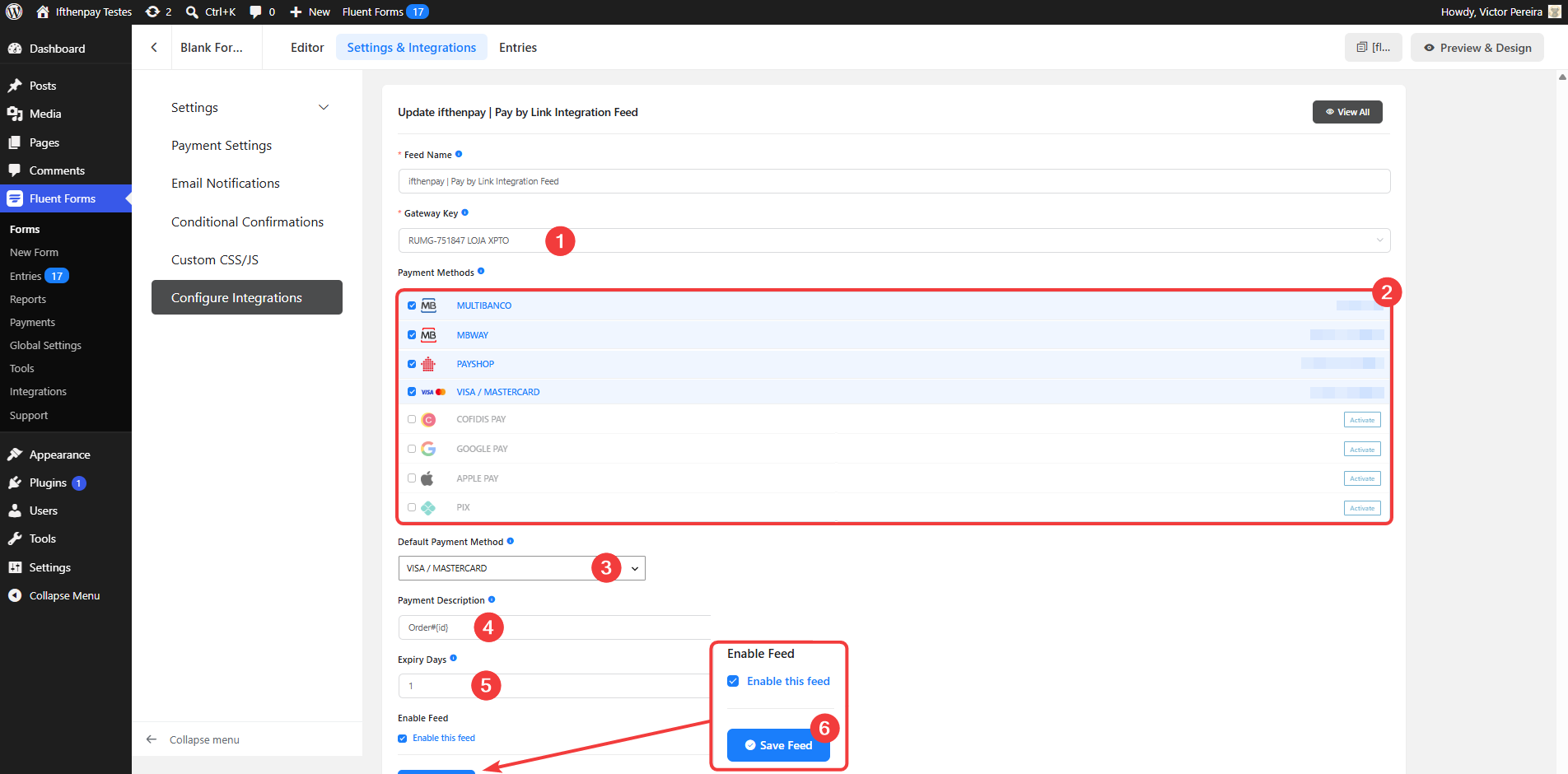 (Admin Only) ifthenpay's Gateway Configuration on a Feed Setting