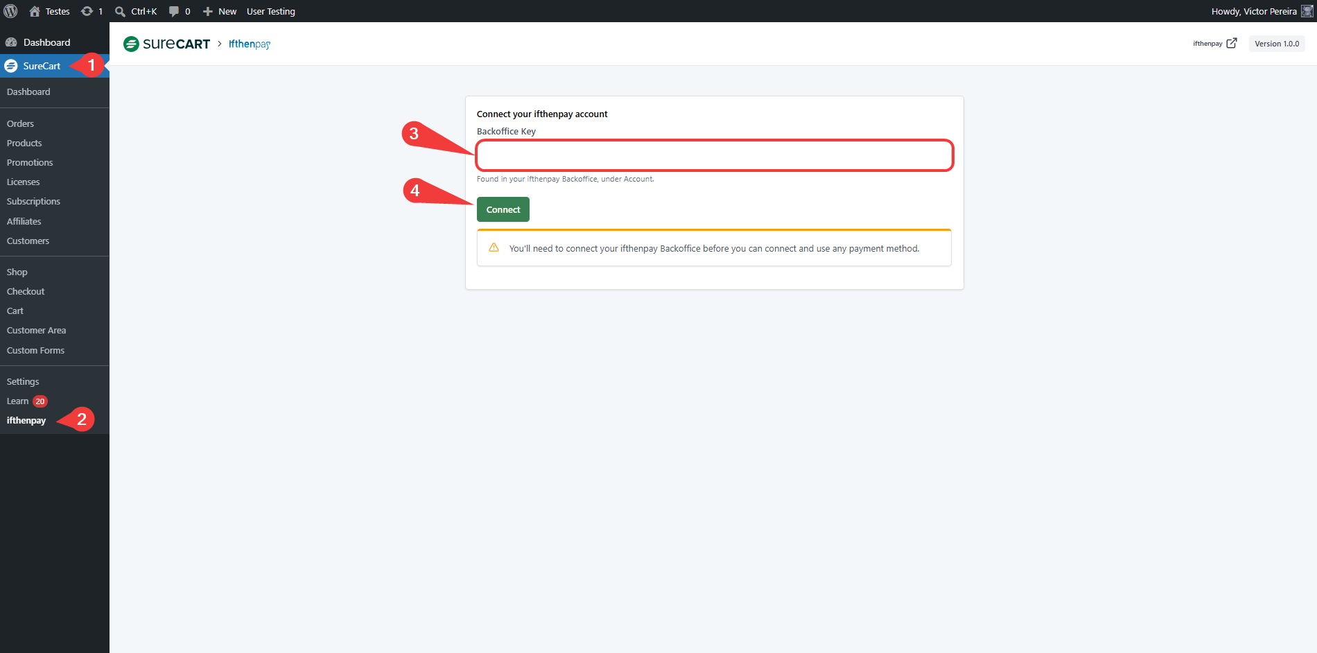 (Admin Only) Connect ifthenpay Account (SureCart → ifthenpay)