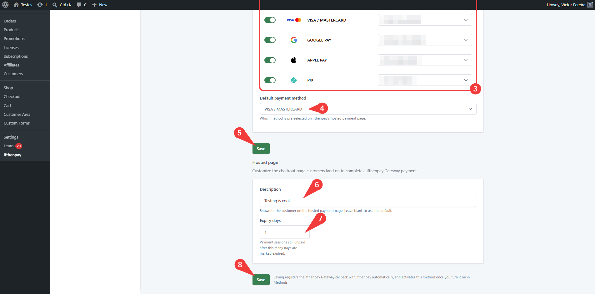 (Admin Only) ifthenpay Gateway tab — default payment method and hosted-page settings