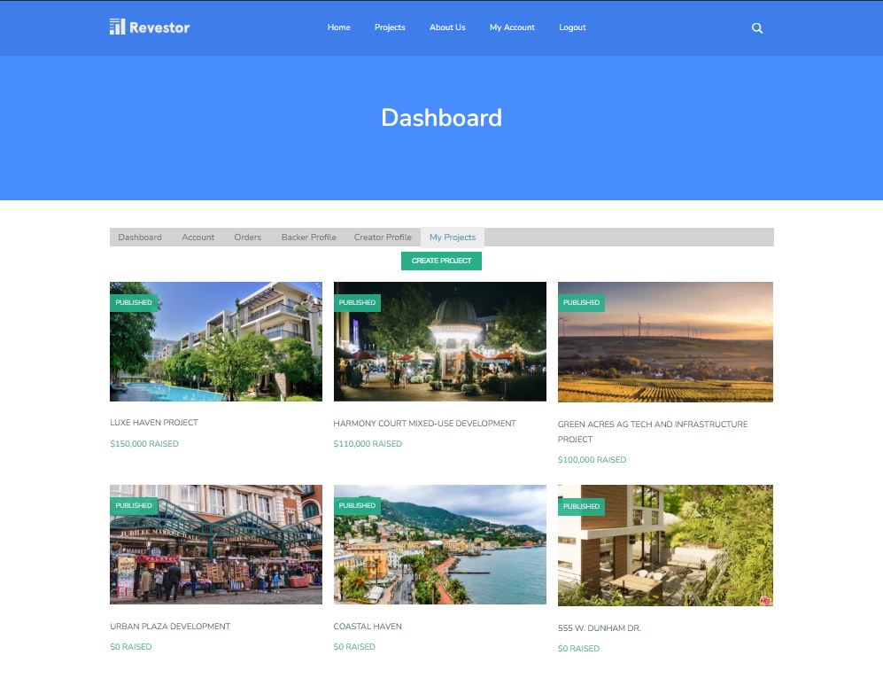 Creator dashboard to create and manage projects