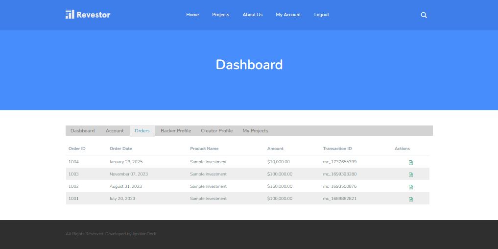Backer dashboard to track supported projects