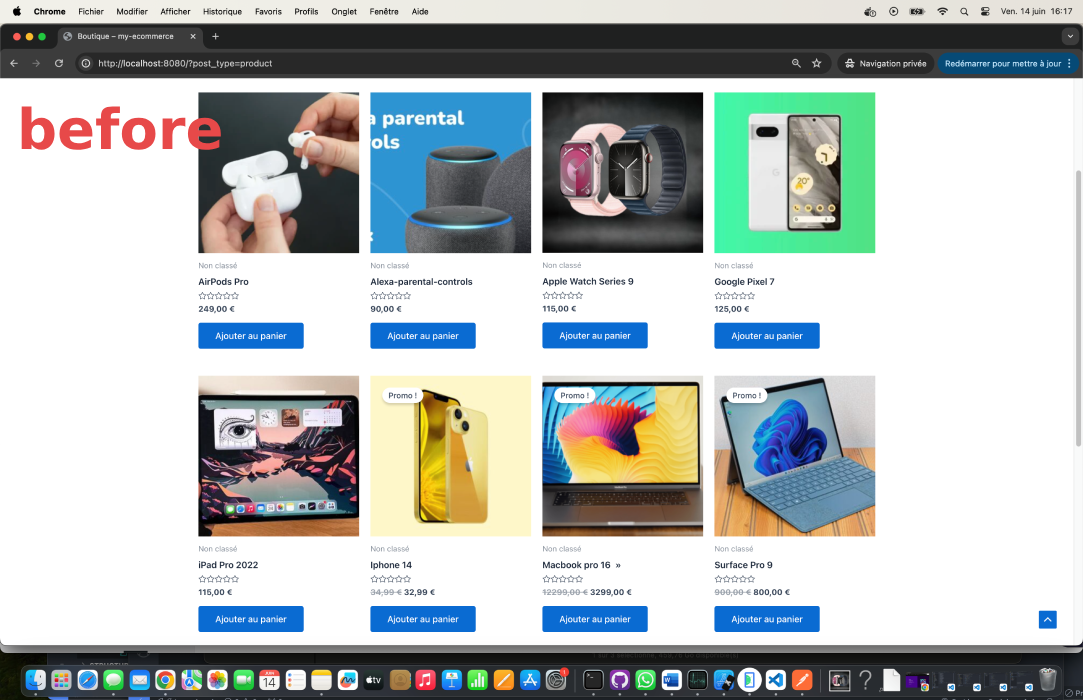 Plugin admin page with the list of images.