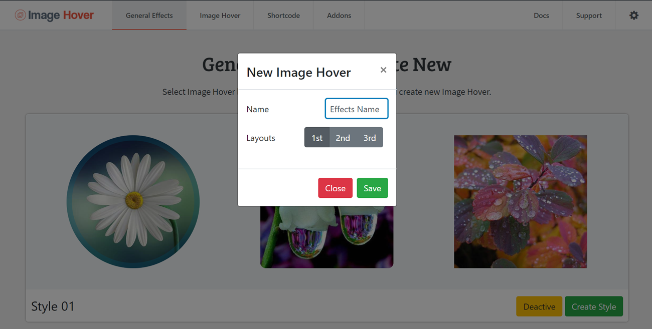 Set Image hover Shortcode Name.