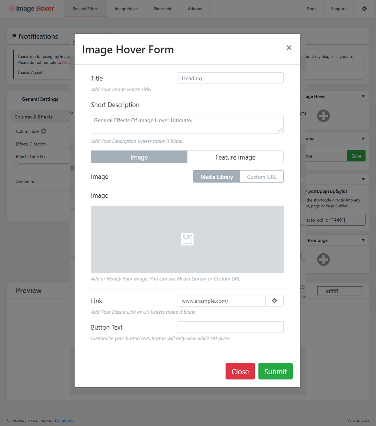 Popup Data Input form.