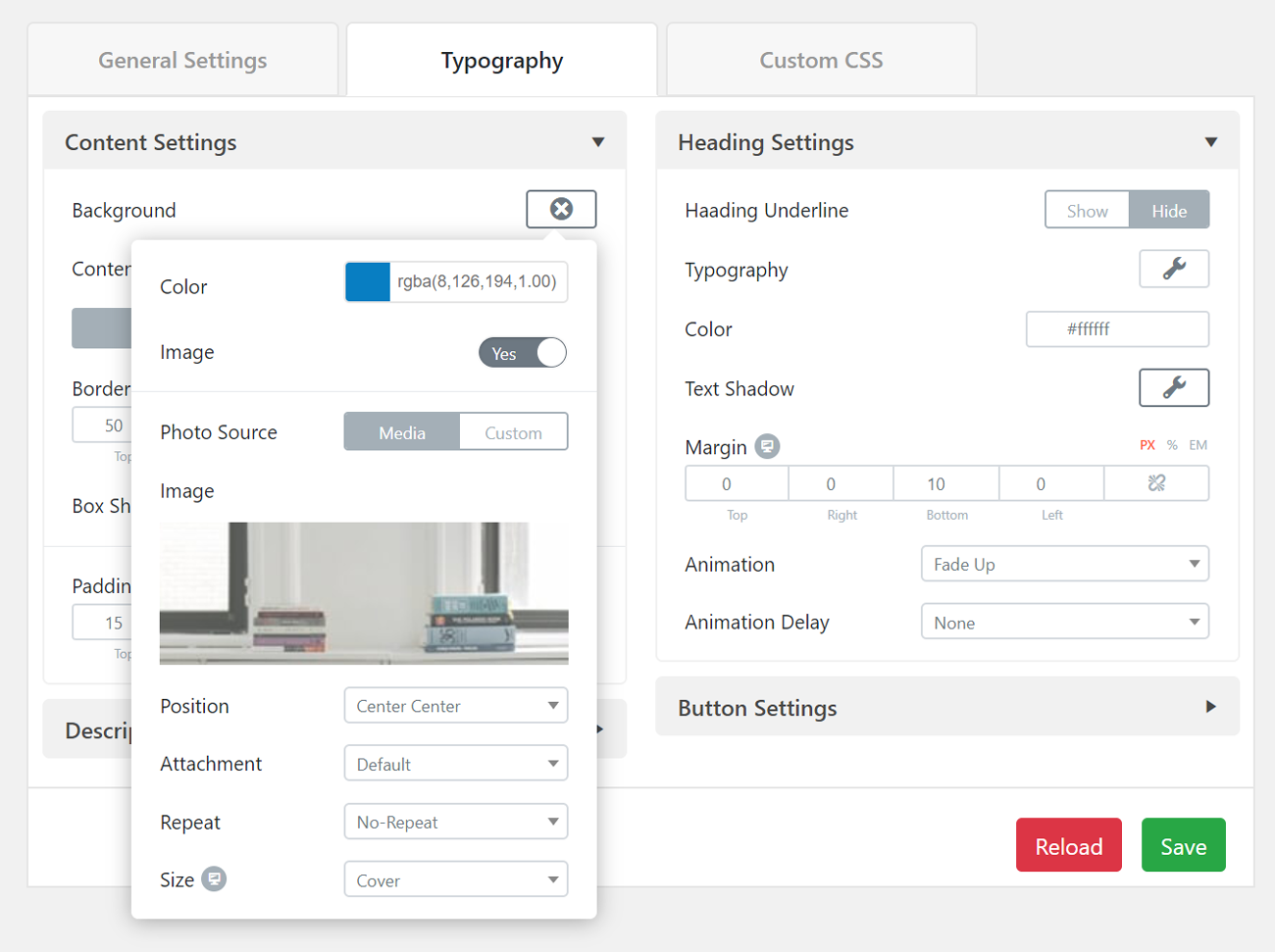 Background Settings with Gradient and Image.