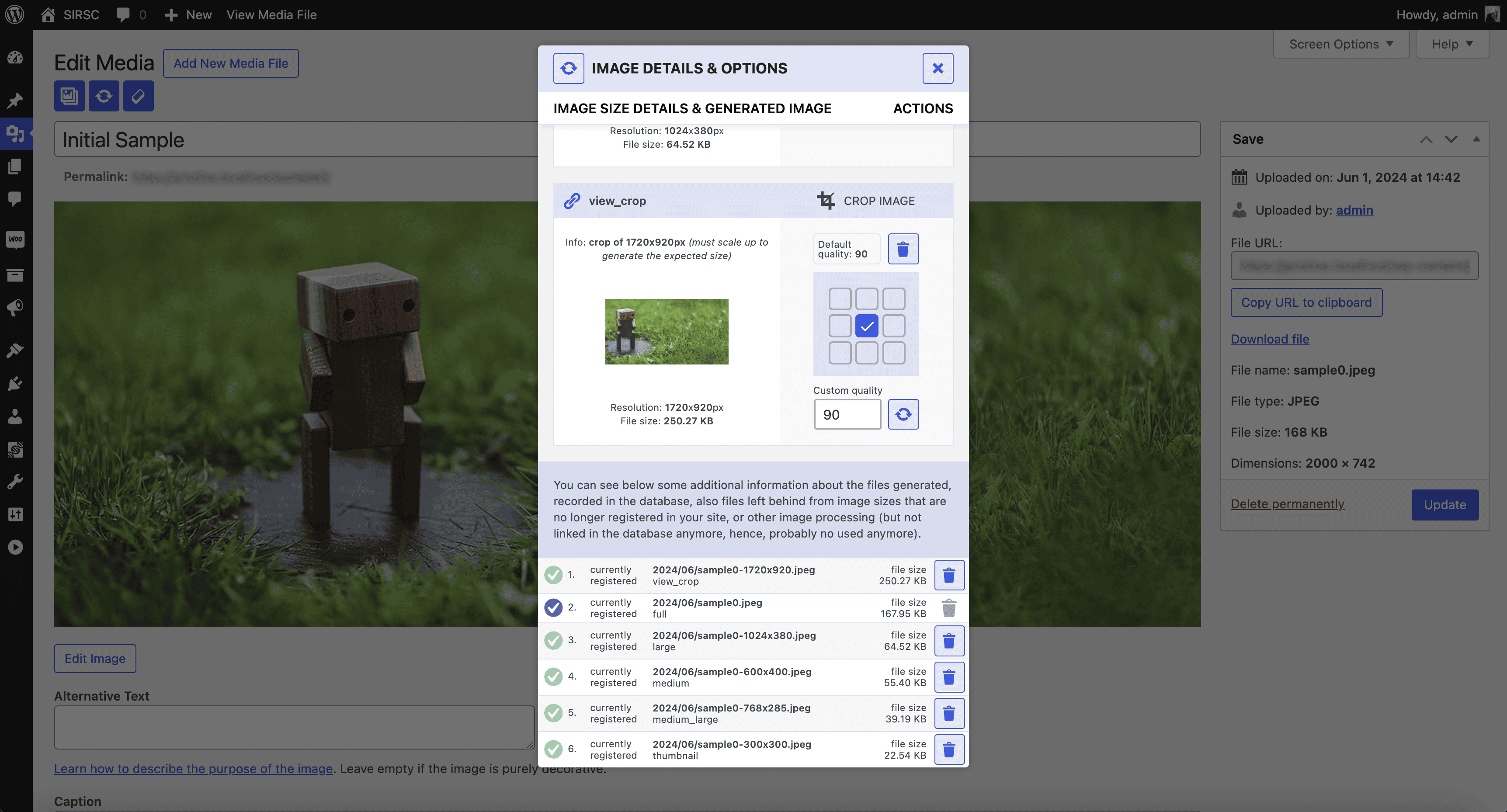 Extra details about the registered and not registered image sizes and all the generated files with the option to delete individual files. The extra info is available in the modal, at the bottom of the list.