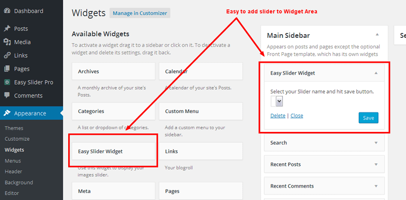 Easy to insert Slider in Widget Area