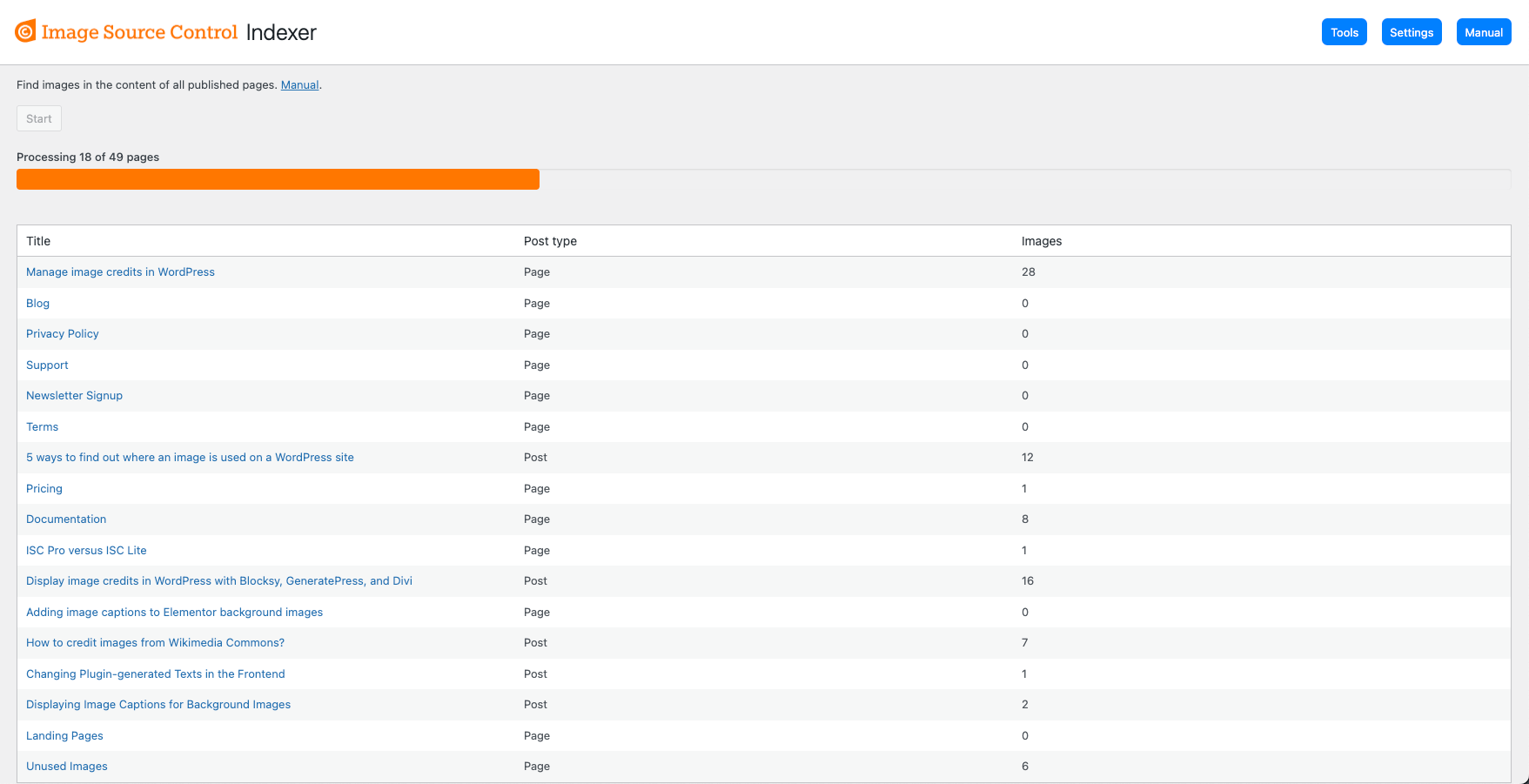 The Indexer searches for all images in published content