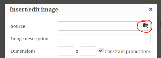 The Browse button in the Image dialog, which allows the user to select and upload an image from their computer for inline insertion into their forum topic or reply.