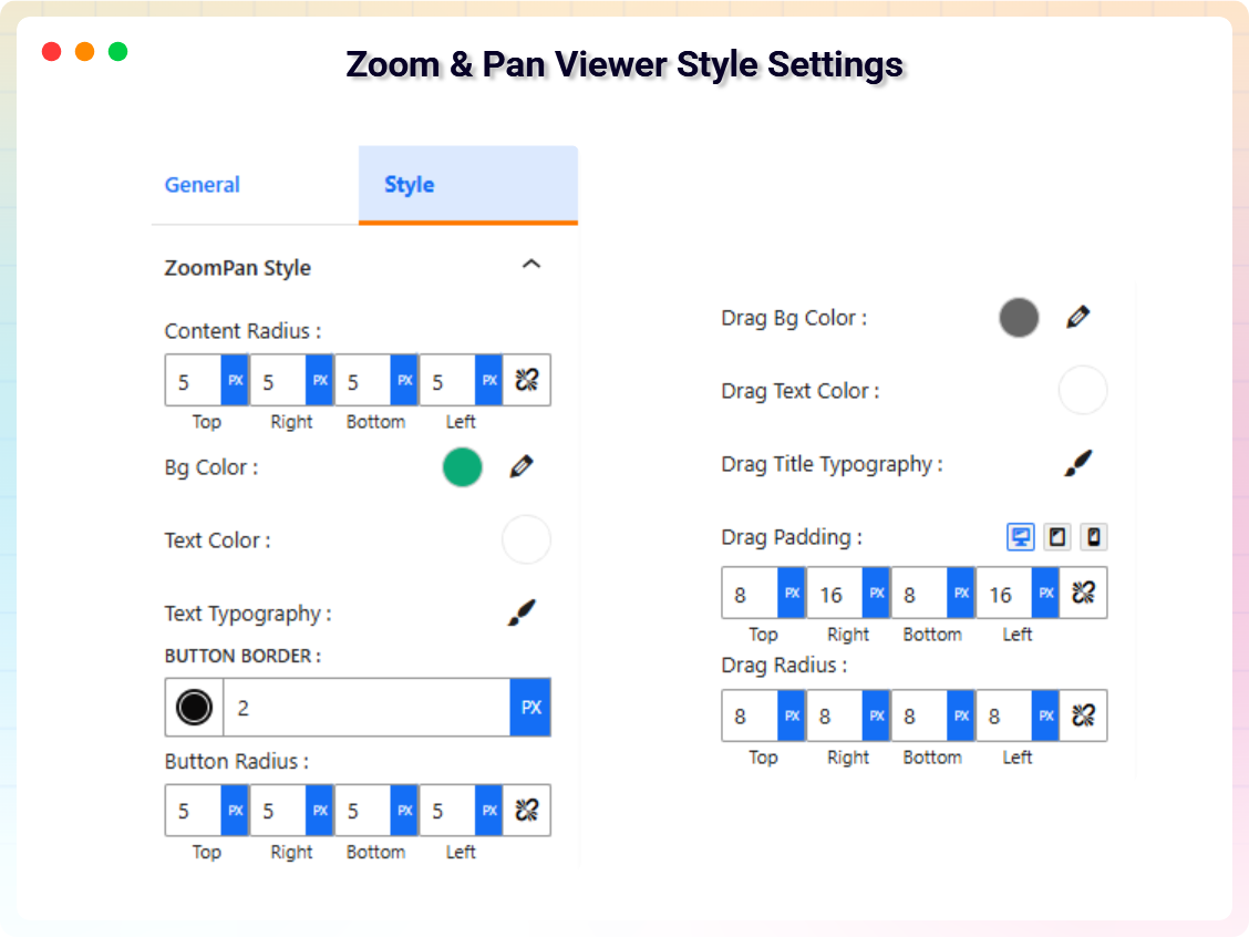 Zoom & Pan Viewer Style Settings