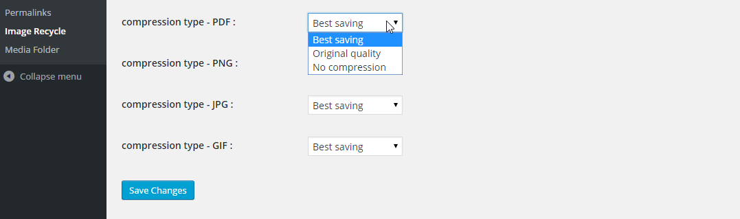 Optimization setting per media type