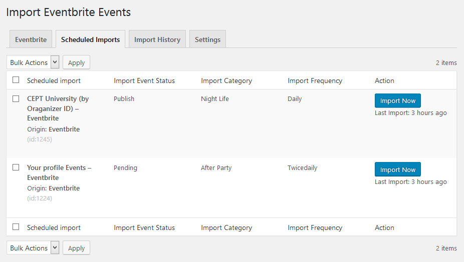 Scheduled Eventbrite Imports (Pro).