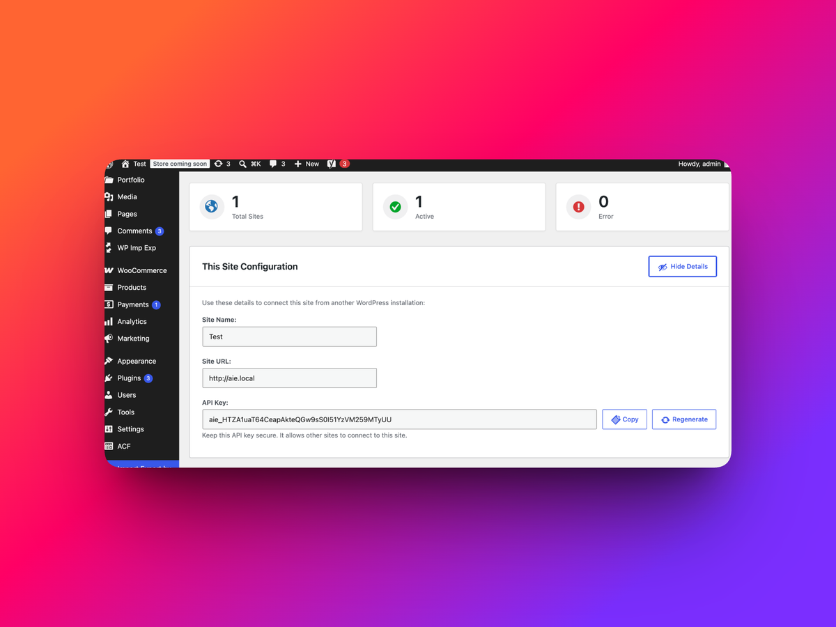 Content sync options page