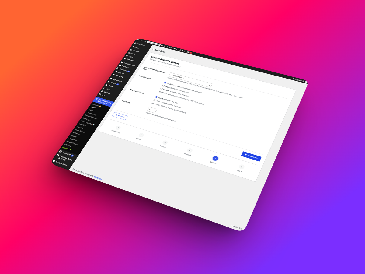 Additional import options