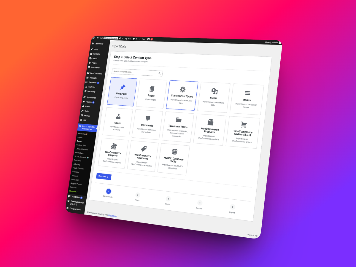 Export page