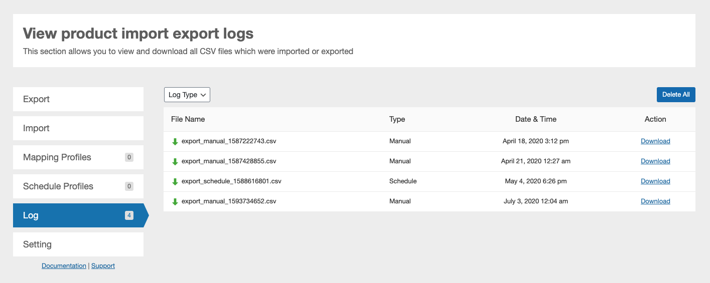 Import Export Logs