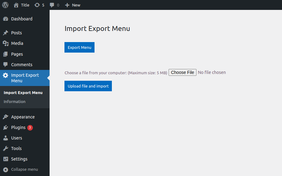 Import Export Menu