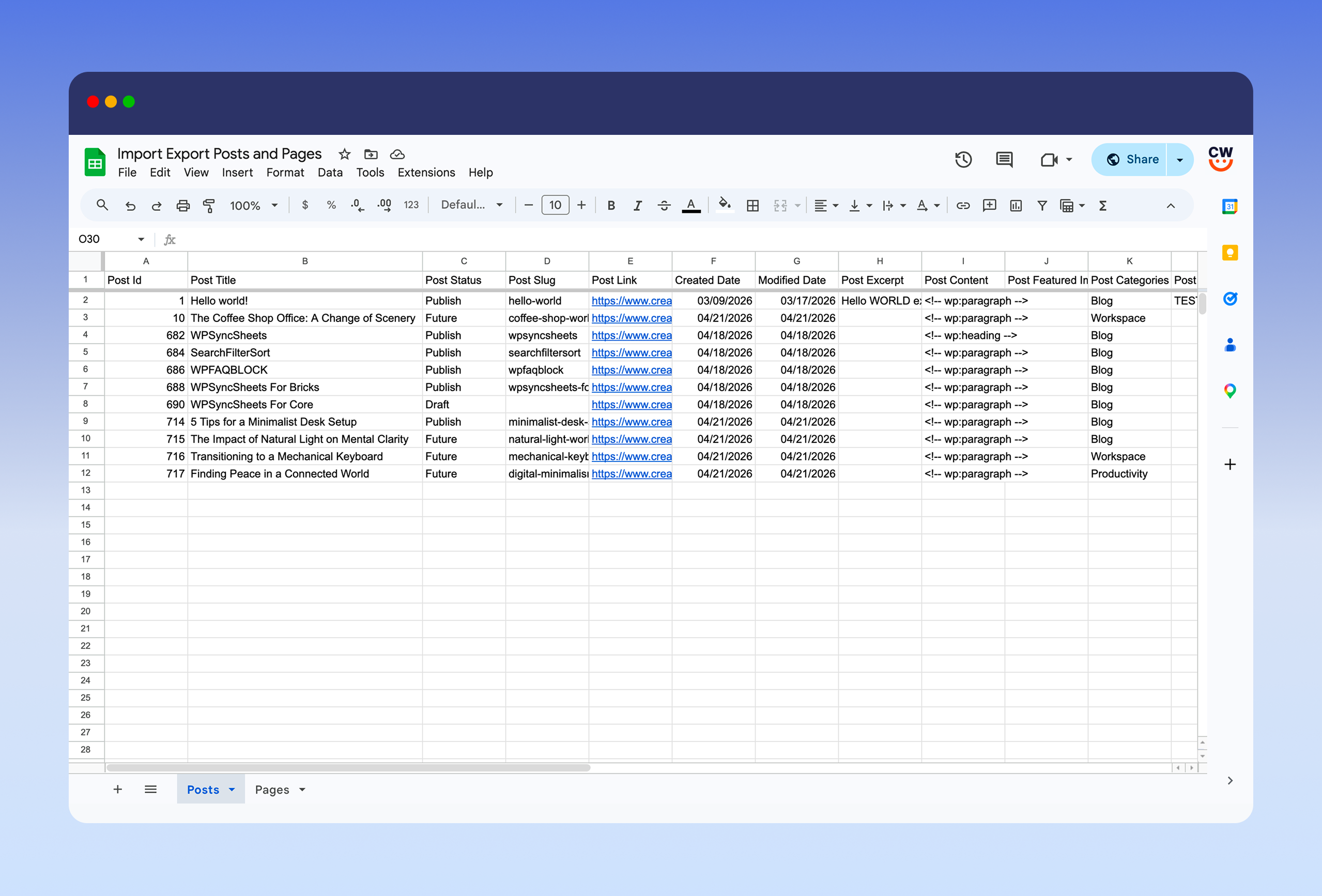 Import Export Posts and Pages