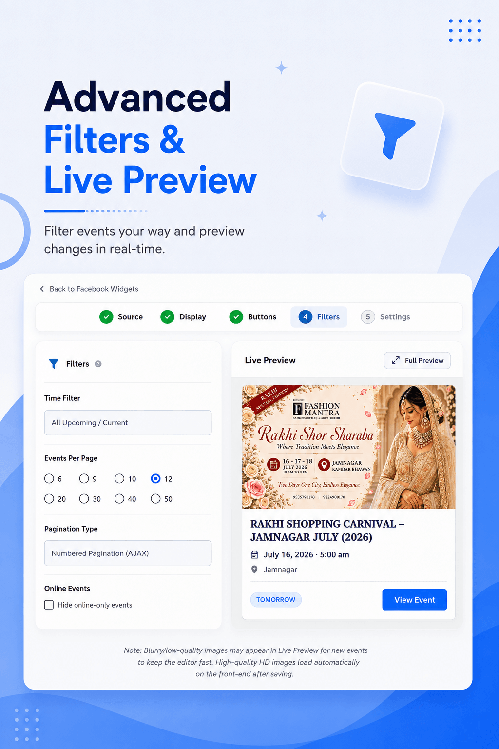Advanced Filters – Filter your events by past, upcoming, or specific date ranges.