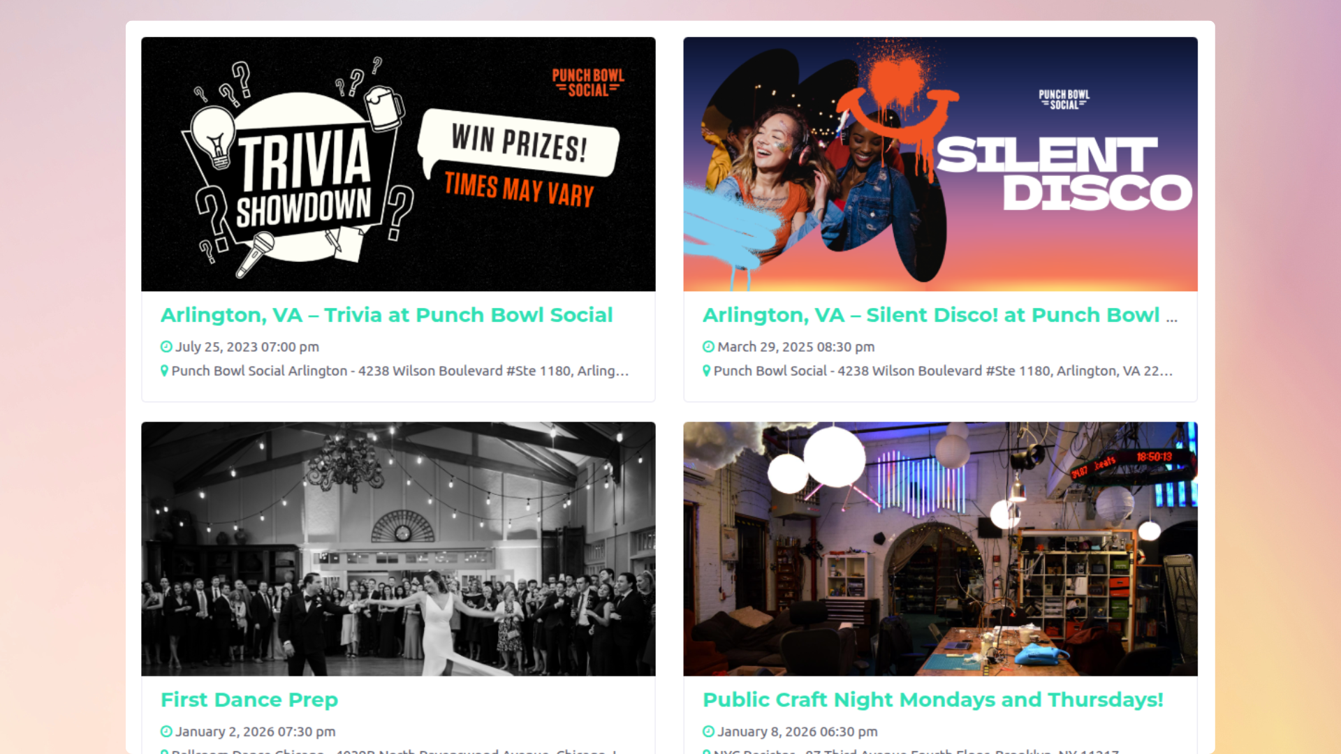 <strong>Display events with Shortcode Layout Style 2 (Pro)</strong> — Modern alternative layout for event lists, perfect for professional websites.