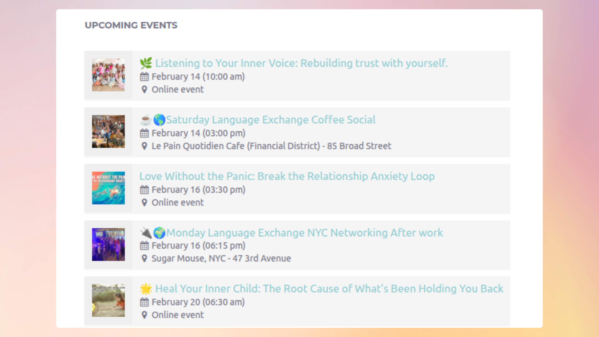 <strong>Preview events directly in the widget area</strong> — Quick live preview of events before placing them on your site.