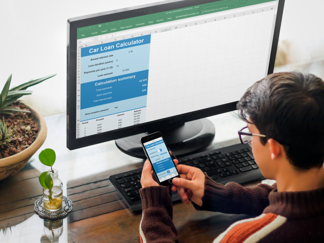 A car loan calculator in Excel can be downloaded as a web app.