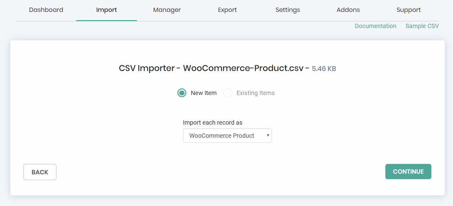 CSV Upload section in WooCommerce Product Import plugin.