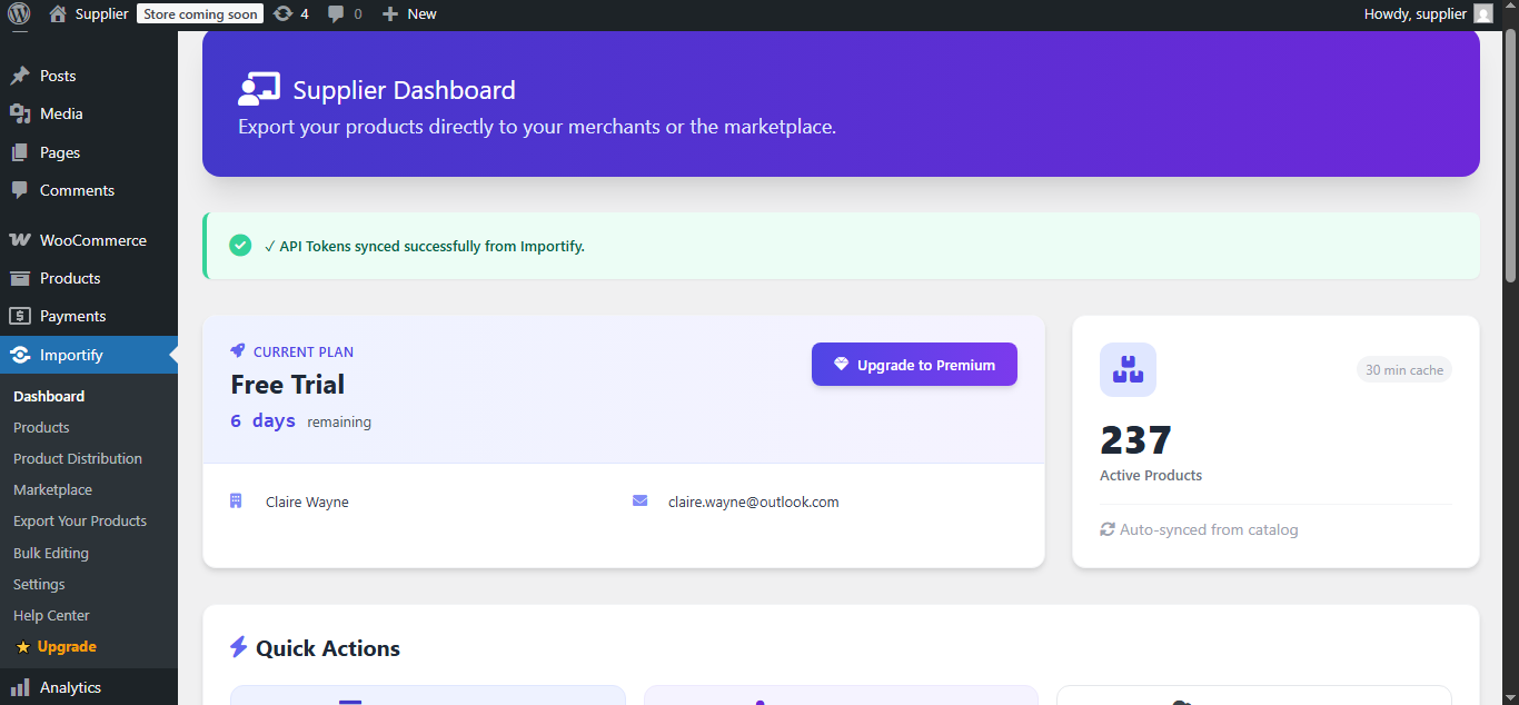 Supplier Dashboard - View synced products at a glance, ready to be exported to your merchants or the marketplace.