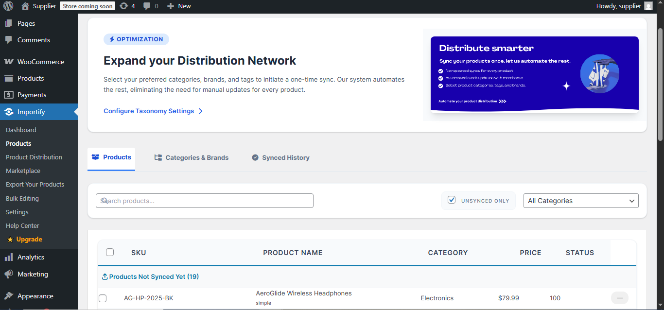 Sync Products - Select the exact type of products you would like to sync and export.