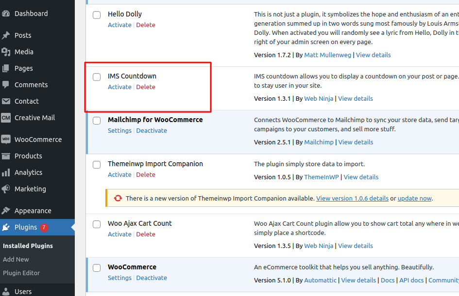Installation - Search IMS Countdown & Install IMS Countdown Plugin.