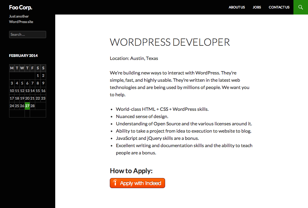 Job posting with an Indeed Apply button