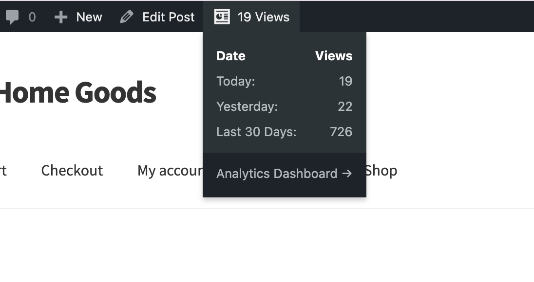 Find stats in the admin toolbar when viewing a page